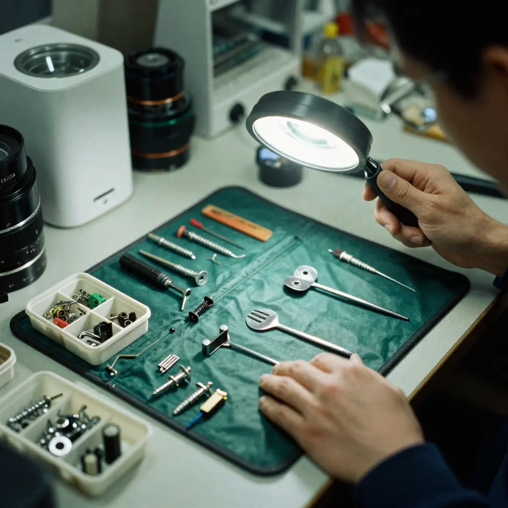 Technical workshop with home appliance repair equipment